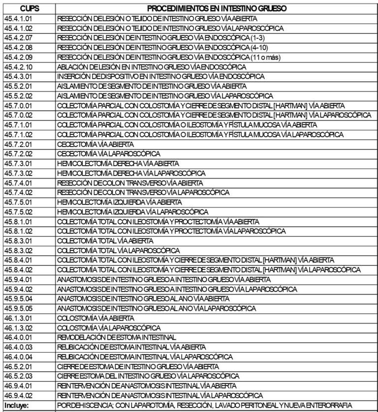 Codigo Cups CUPS – Sistema Digestivo – Asociación Colombiana de Hematología y Oncología
